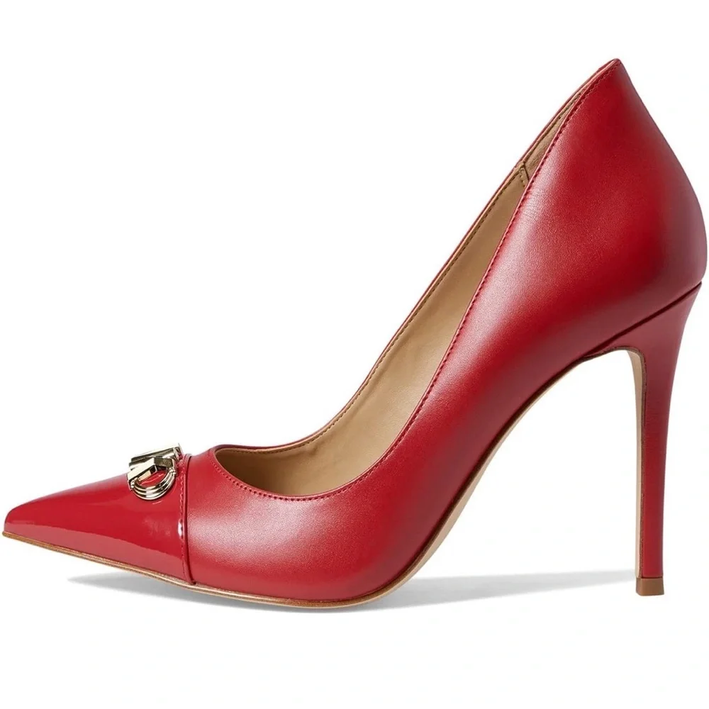 Michael Kors Red Pointed Toe Leather Pumps with Gold MK Logo size 9.5